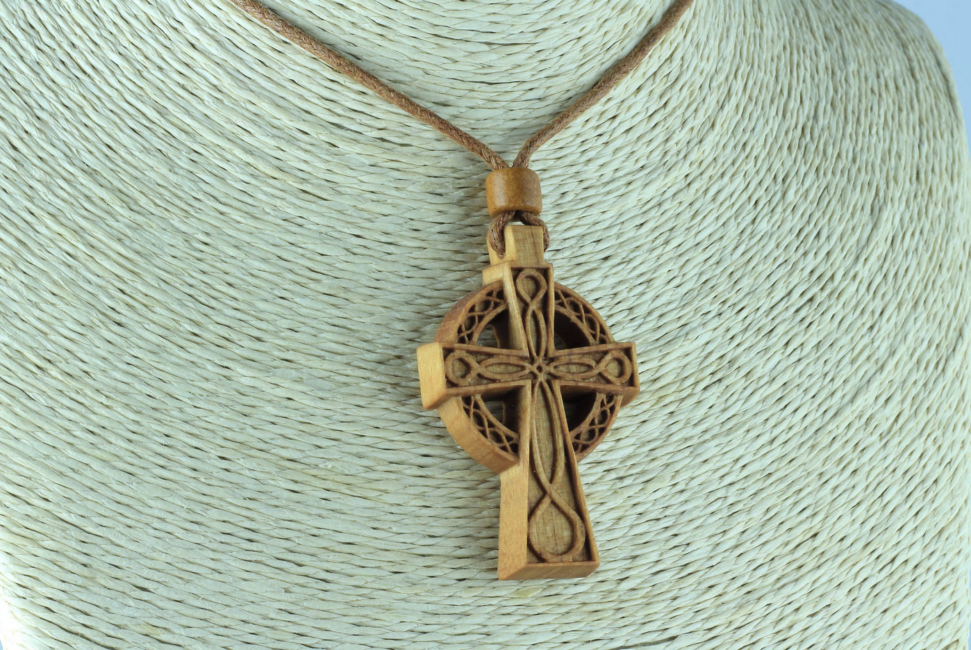 Exquisite Cherry Wood Ireland Celtic Cross Necklace