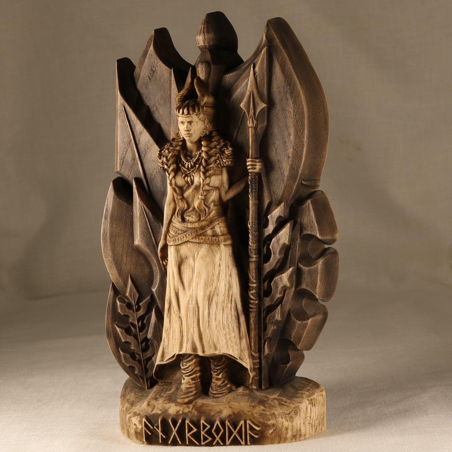 Angrboda, Norse goddess statue, Wooden statue