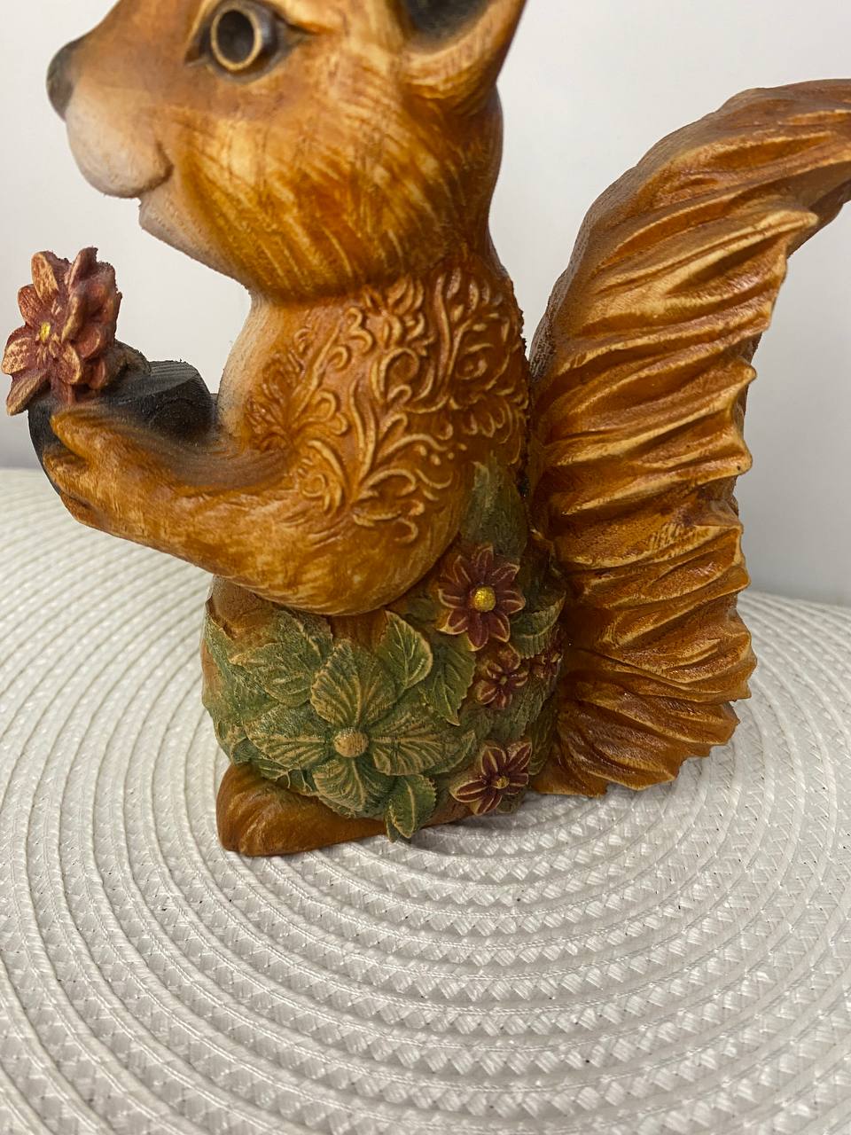 Squirrel Statue | Hand-Carved Ash Wood Forest Animal Figurine