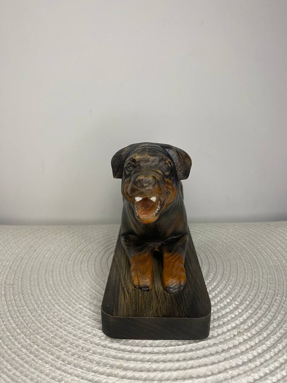 Rottweiler Wooden Statue | Hand-Carved Ash Wood Dog Figurine
