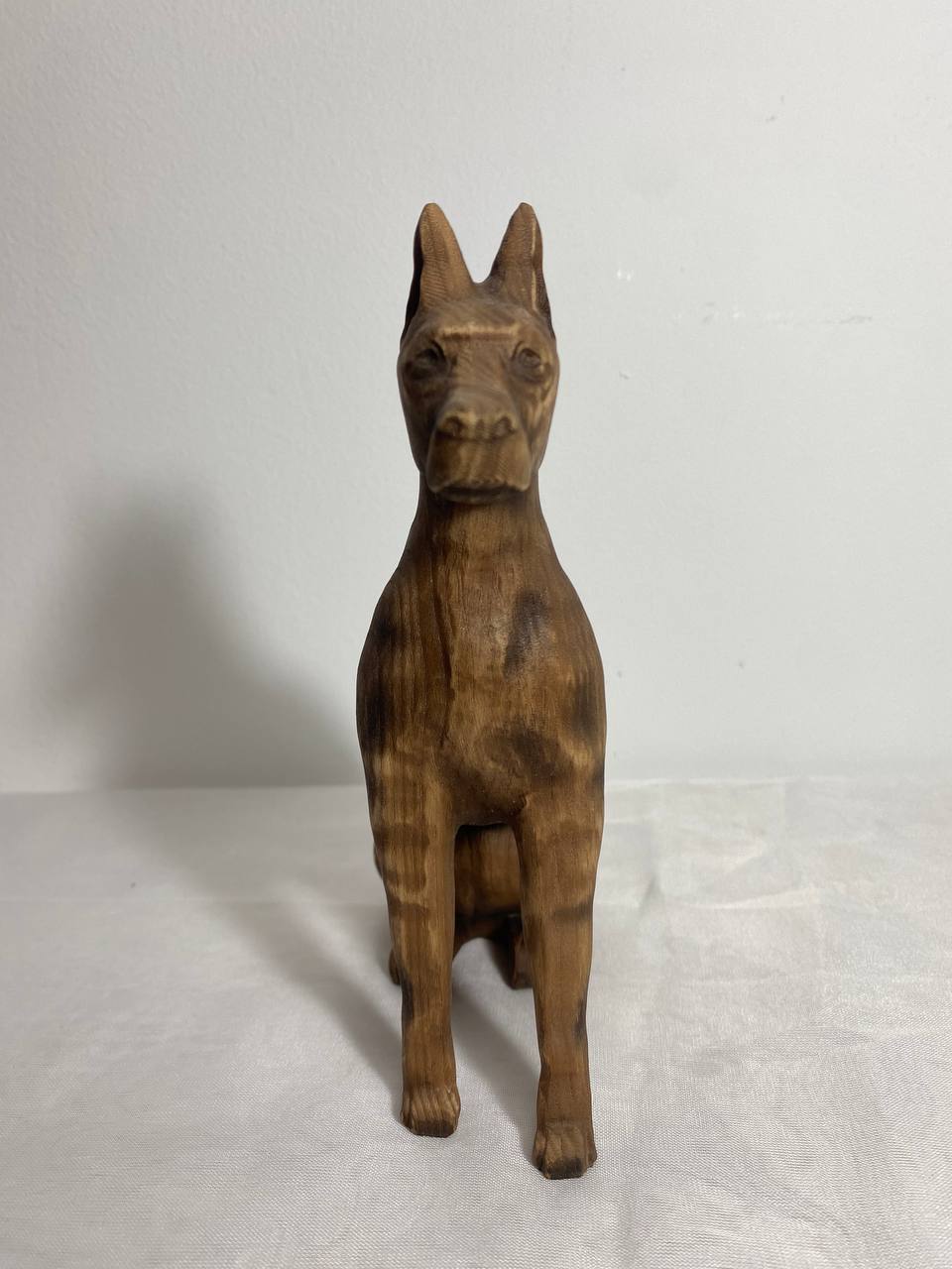 Doberman Wooden Statue | Hand-Carved Ash Wood Dog Figurine – Sitting & Standing