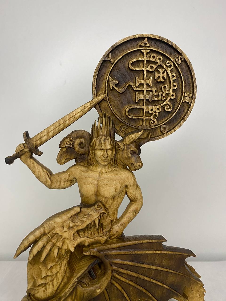 Asmoday Statue: Wood Carving, Occult Home Decor