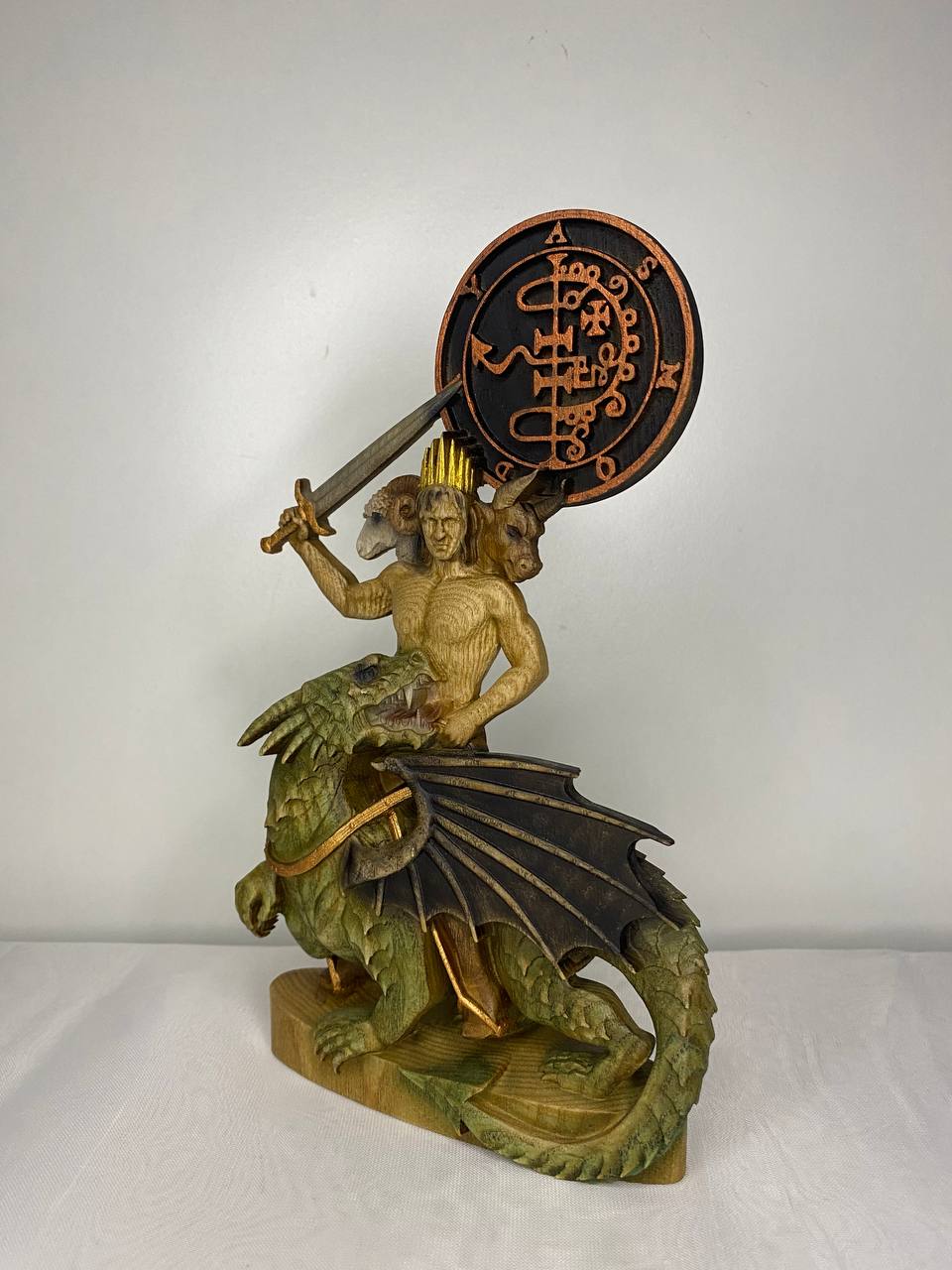 Asmoday Statue: Wood Carving, Occult Home Decor