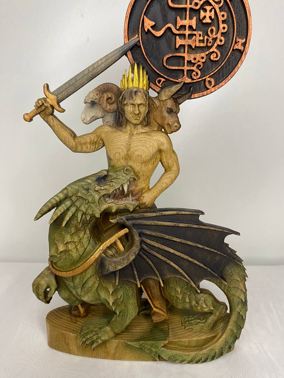 Asmoday Statue: Wood Carving, Occult Home Decor