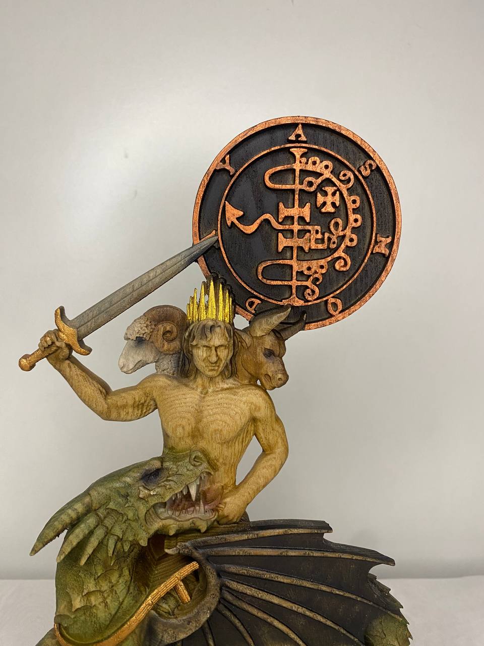 Asmoday Statue: Wood Carving, Occult Home Decor