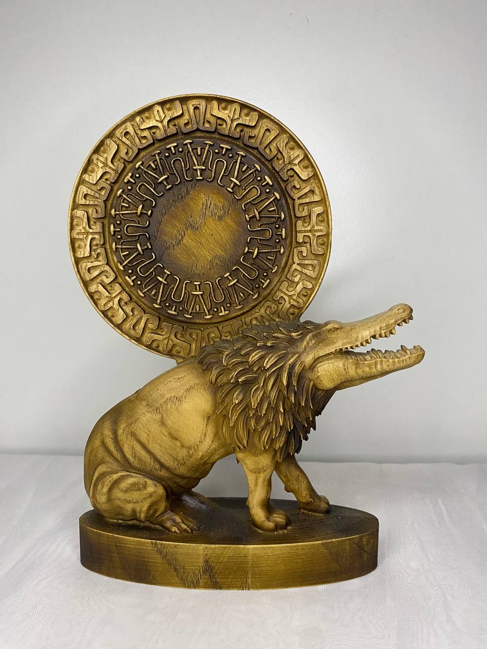Hand Carved Wooden Ammit Statue: Egyptian Mythology Home Decor