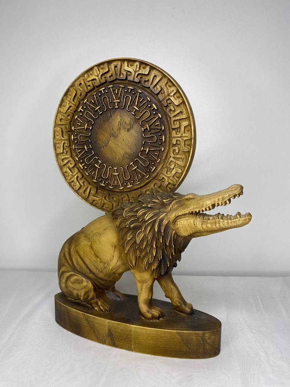 Hand Carved Wooden Ammit Statue: Egyptian Mythology Home Decor