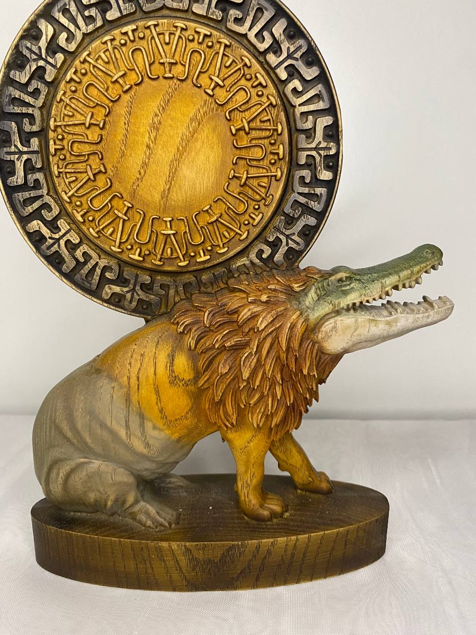 Hand Carved Wooden Ammit Statue: Egyptian Mythology Home Decor