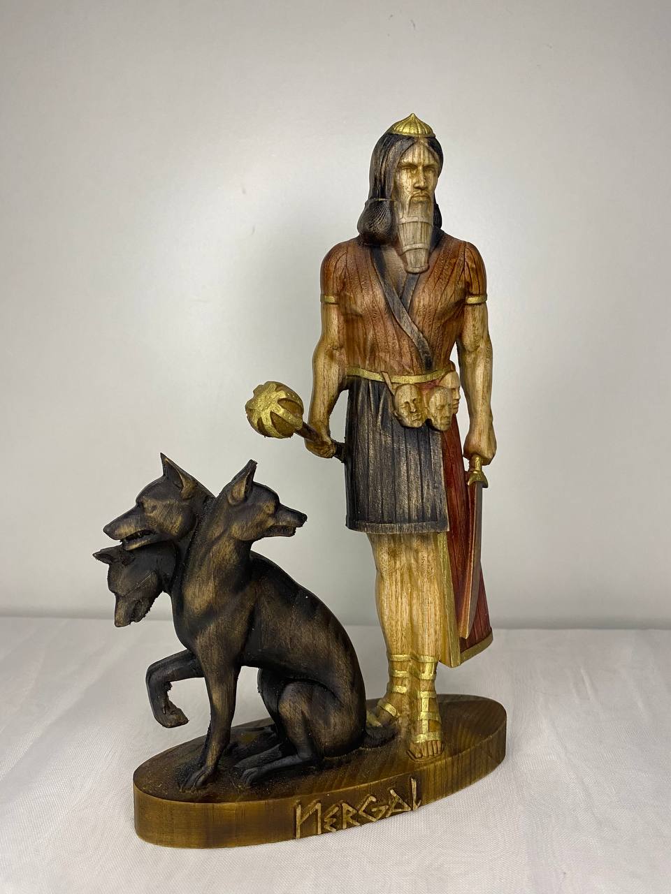 Handmade Nergal Statue: Mesopotamian God of War, Ash Wood