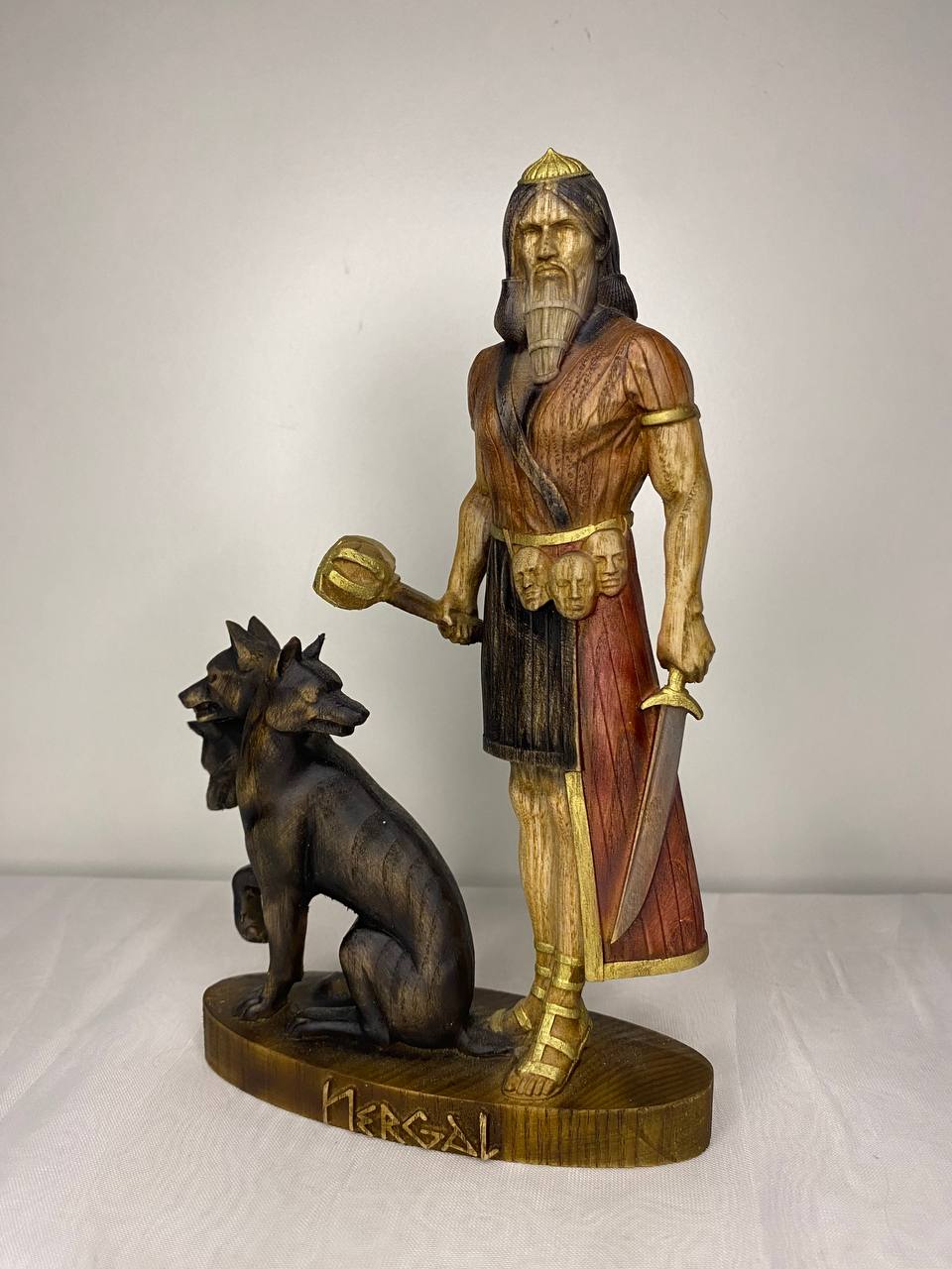Handmade Nergal Statue: Mesopotamian God of War, Ash Wood