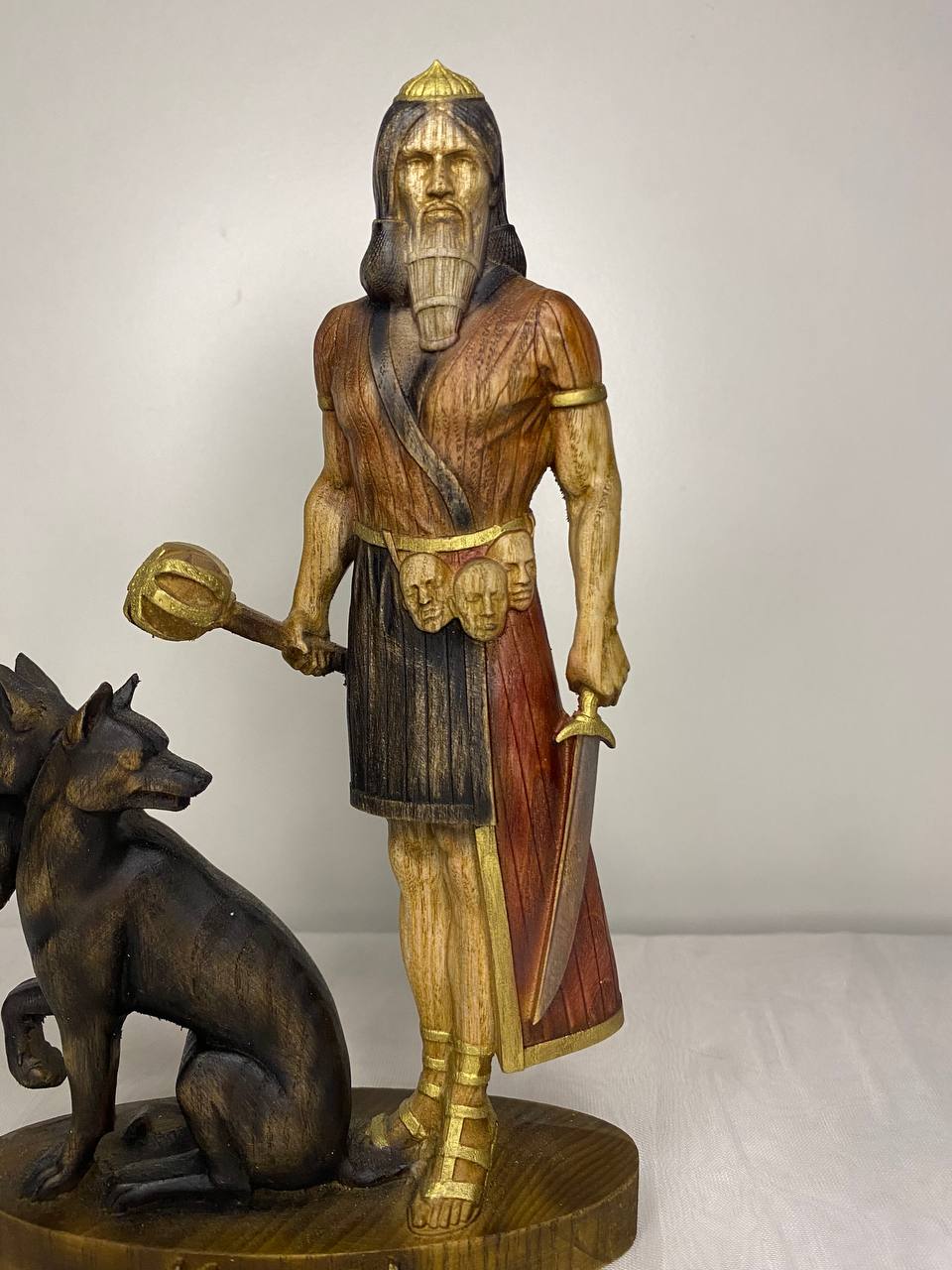 Handmade Nergal Statue: Mesopotamian God of War, Ash Wood