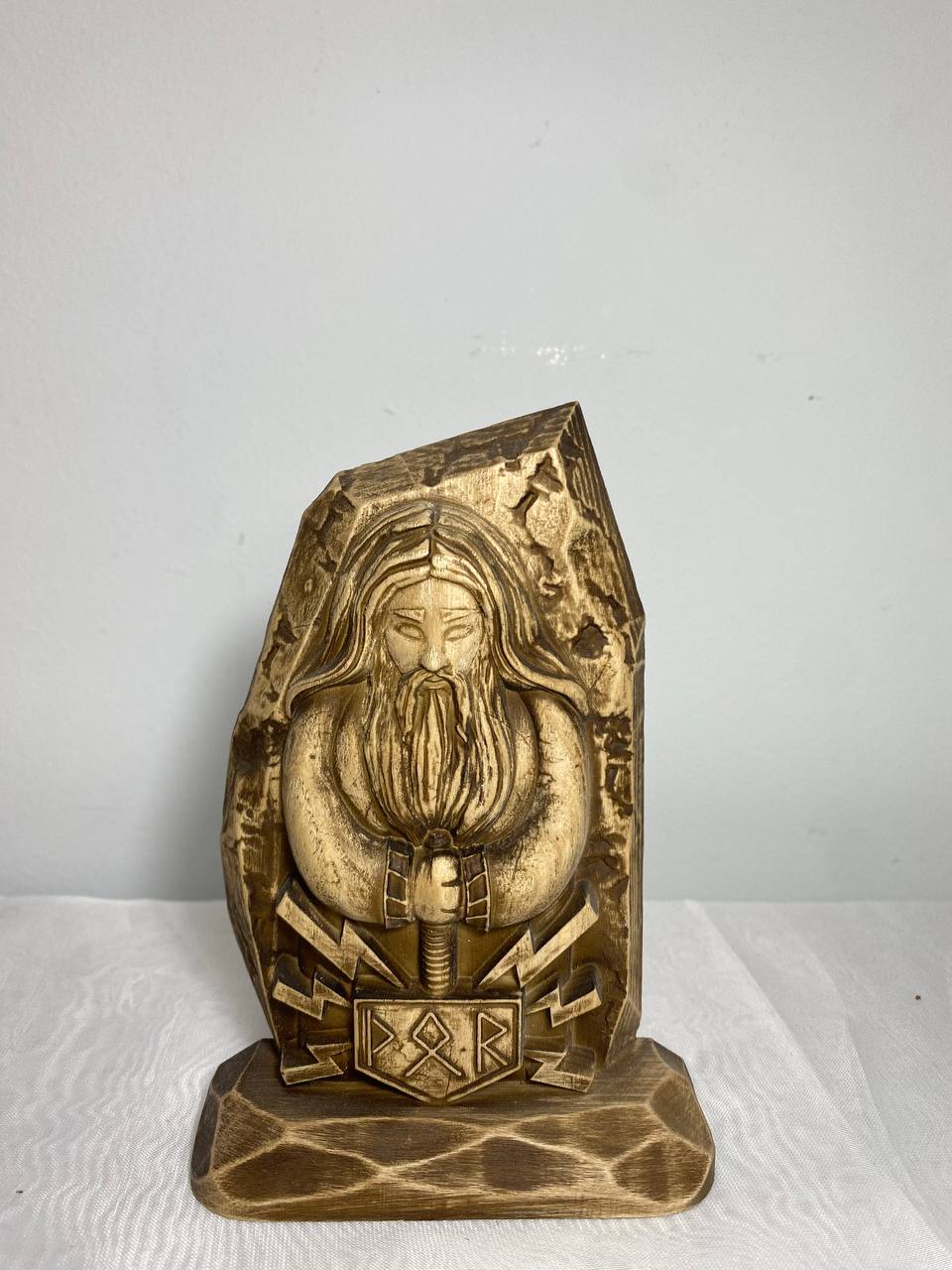 Thor statue Norse pagan Viking gods Wood mini sculpture