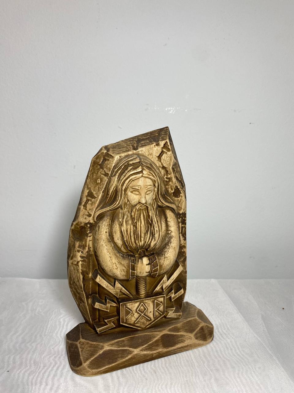 Thor statue Norse pagan Viking gods Wood mini sculpture