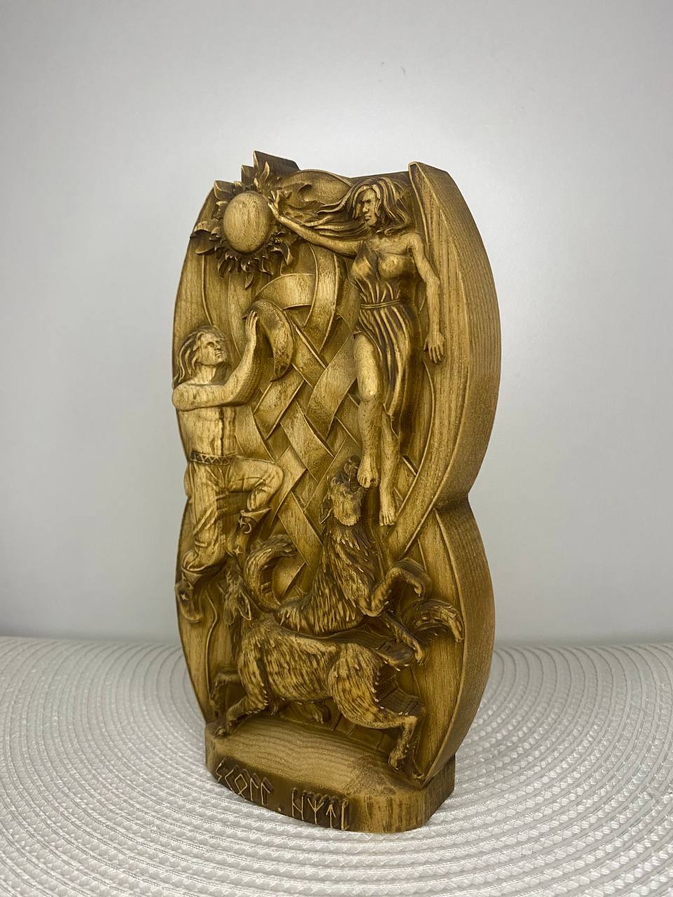 Hati and Skoll Norse Gods Handmade Wood Carving and Sculpture