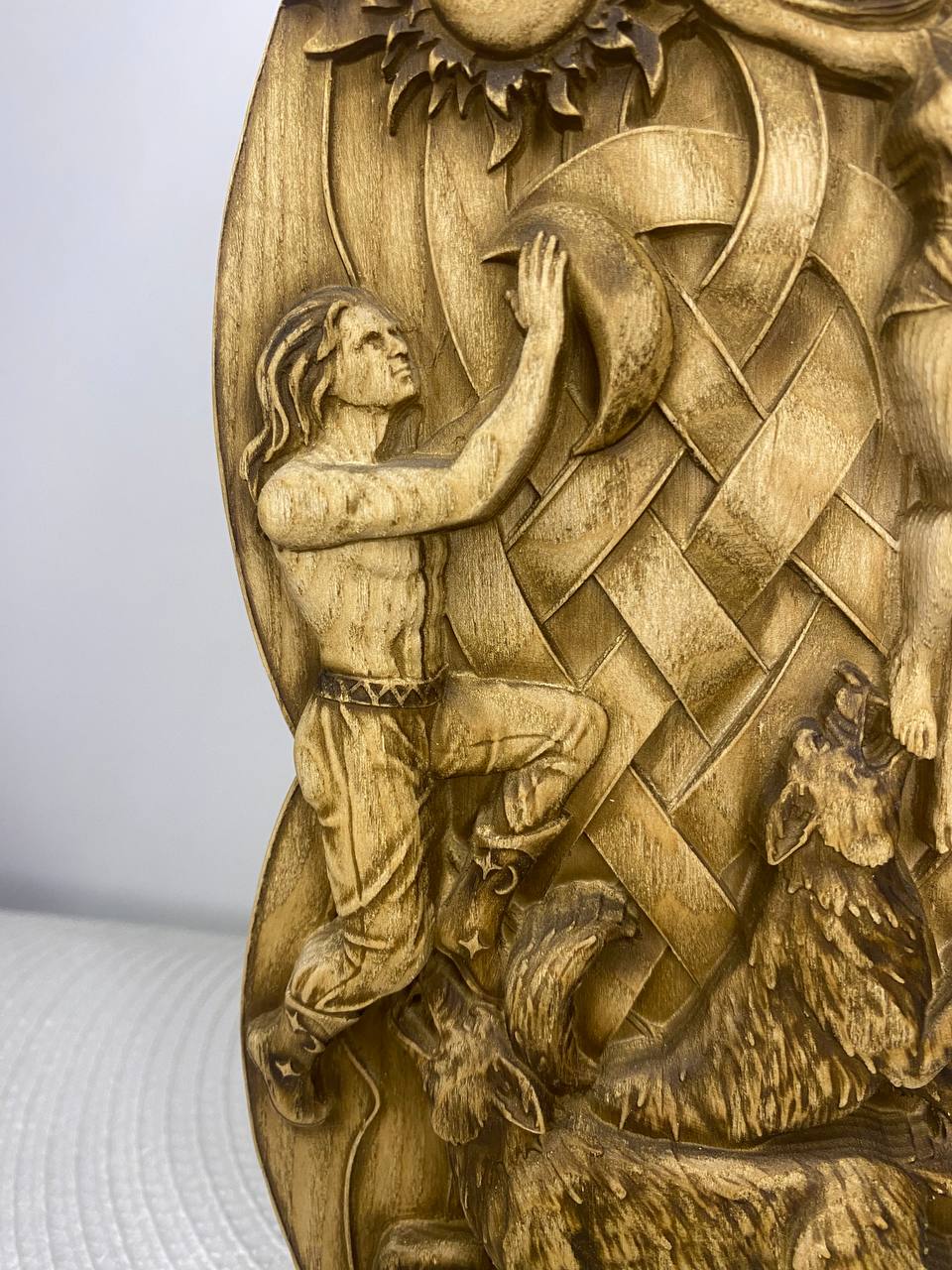 Hati and Skoll Norse Gods Handmade Wood Carving and Sculpture