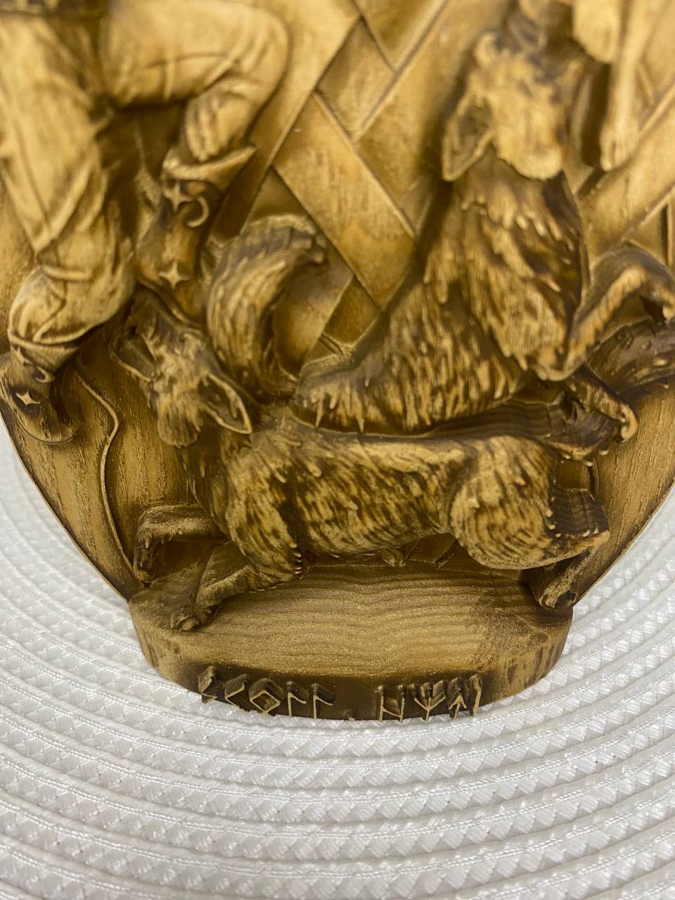 Hati and Skoll Norse Gods Handmade Wood Carving and Sculpture