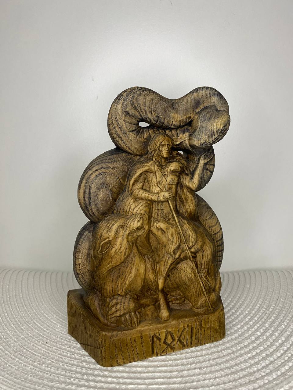 Loki Statue Norse - Wooden Scandinavian Sculpture