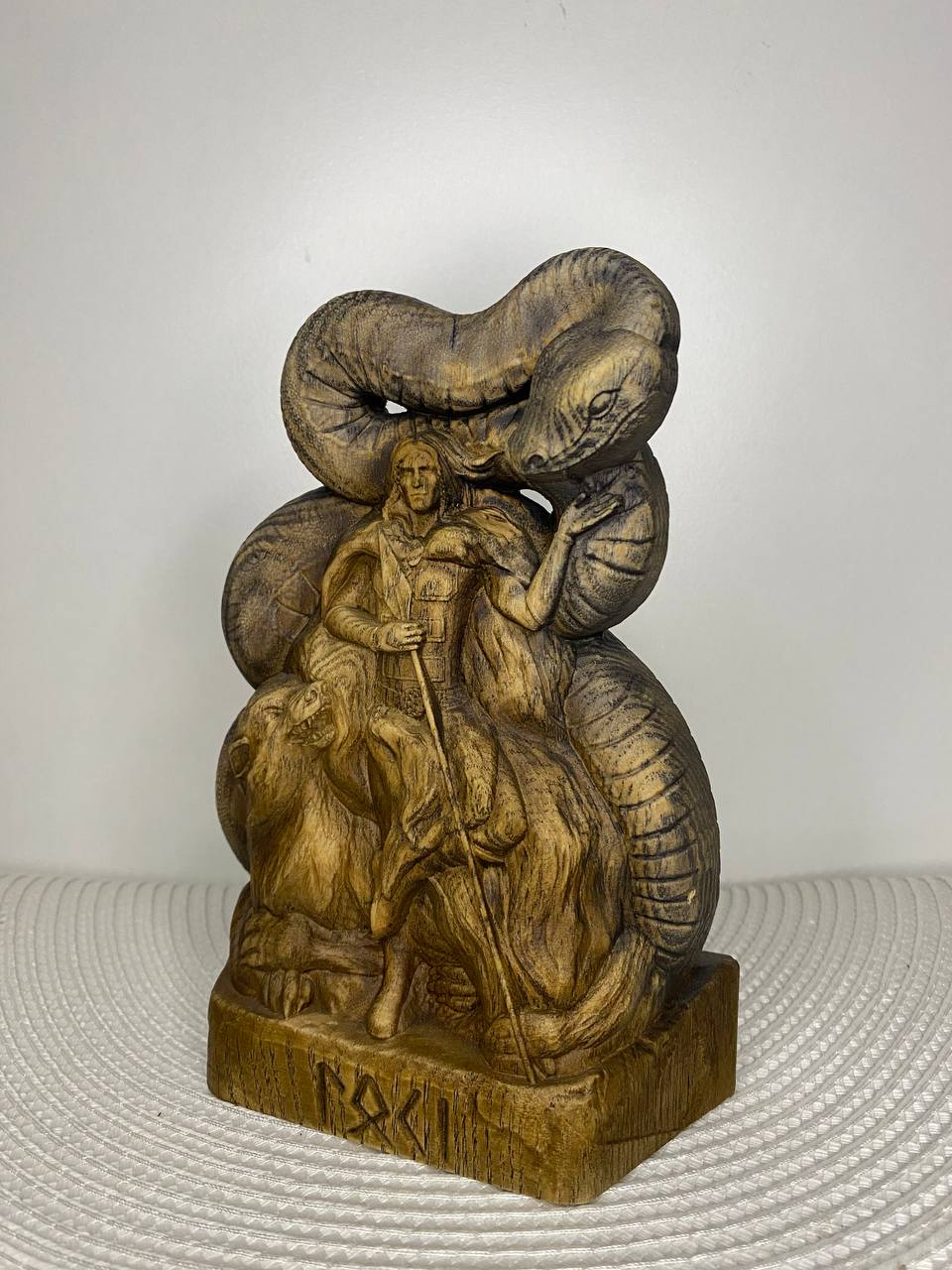 Loki Statue Norse - Wooden Scandinavian Sculpture