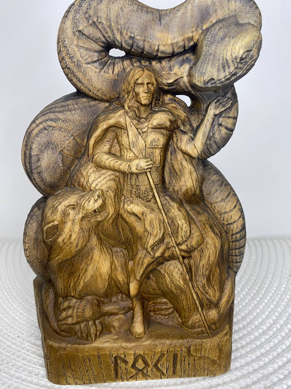 Loki Statue Norse - Wooden Scandinavian Sculpture