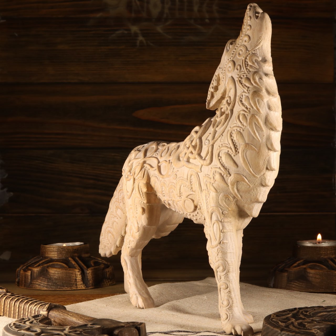 Celtic wolf Wolf statue Celtic knot Howling wolf Viking wolf Norse mythology Fenrir Pagan statue Wolf figurine Wooden wolf Wood carving