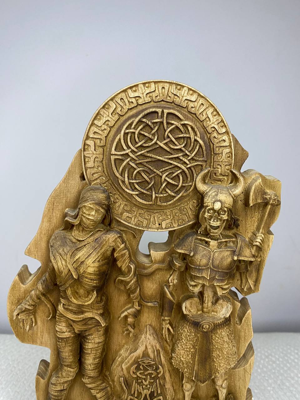 Mummy & Draugr Wooden Statue – Hand Carved Norse and Egyptian Mythology Gothic Decor