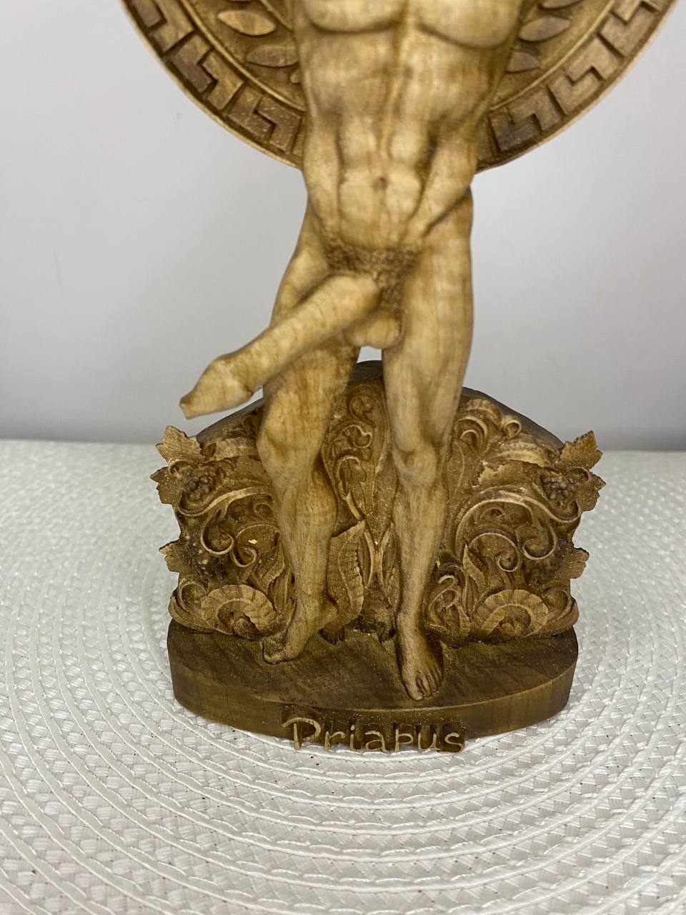 Priapus Wooden Statue —Greek God Priapus Sculpture – Mythology Decor Fertility & Prosperity Symbol