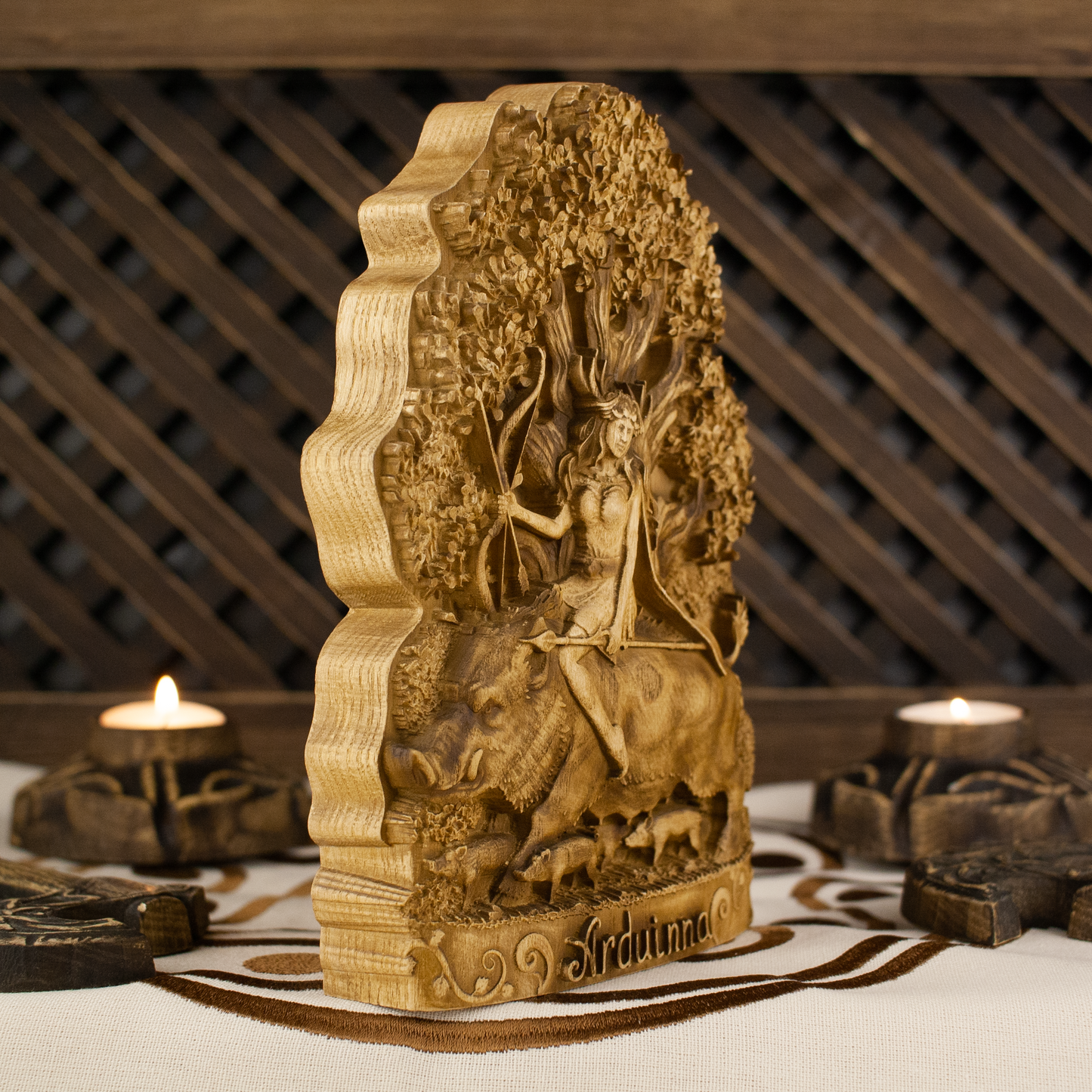 Arduinna Goddess statue Forest goddess Pagan altar Wooden statue Wood carving