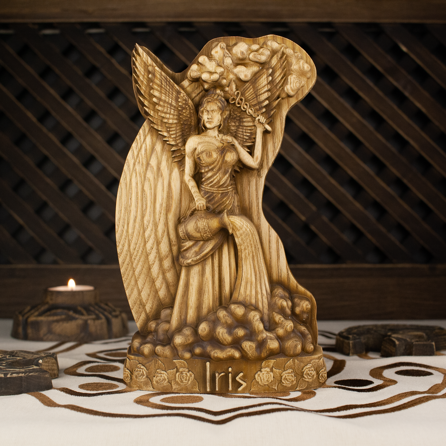 Iris Greek goddess statue Greek sculpture Greek mythology Wooden statue Wood carving