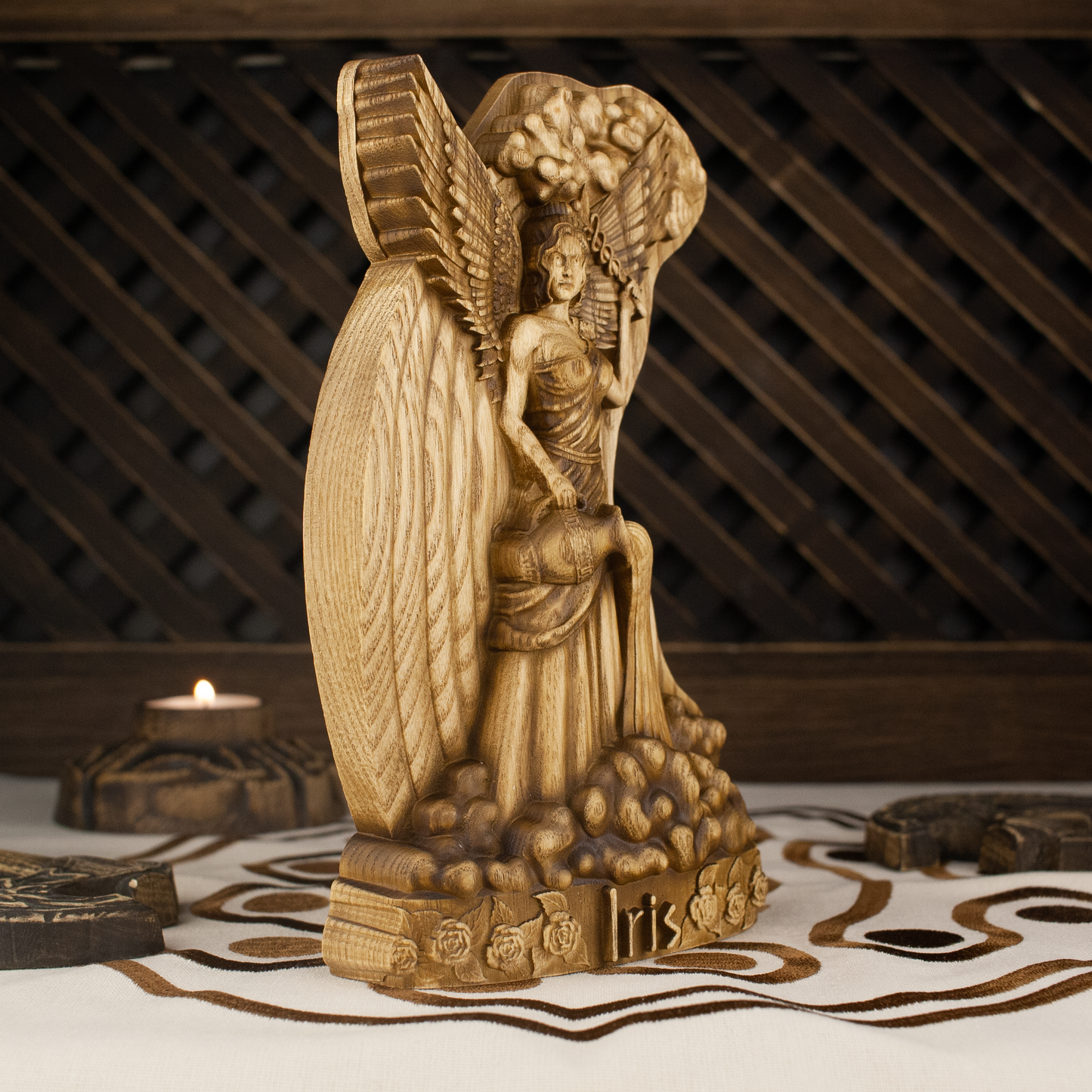 Iris Greek goddess statue Greek sculpture Greek mythology Wooden statue Wood carving