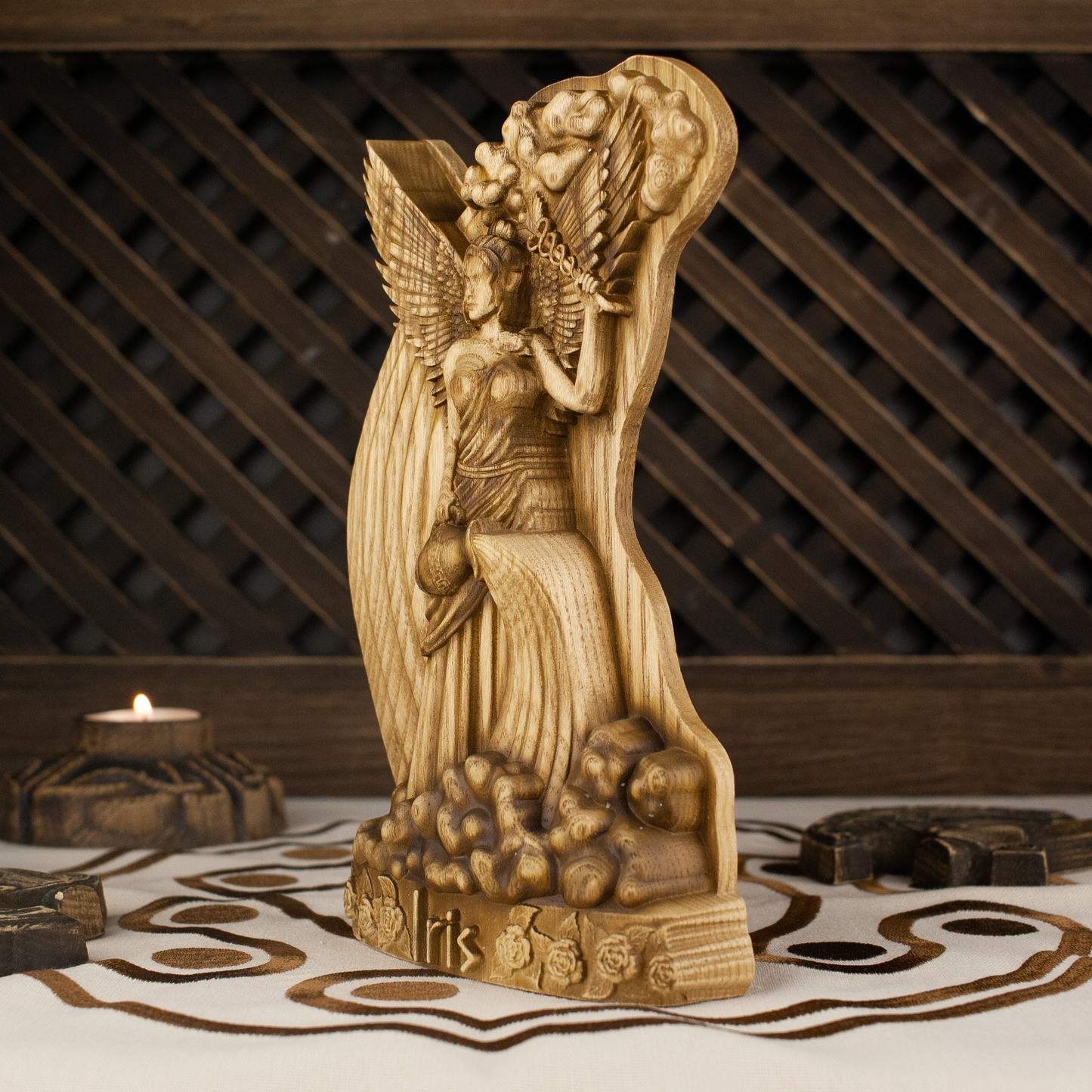 Iris Greek goddess statue Greek sculpture Greek mythology Wooden statue Wood carving