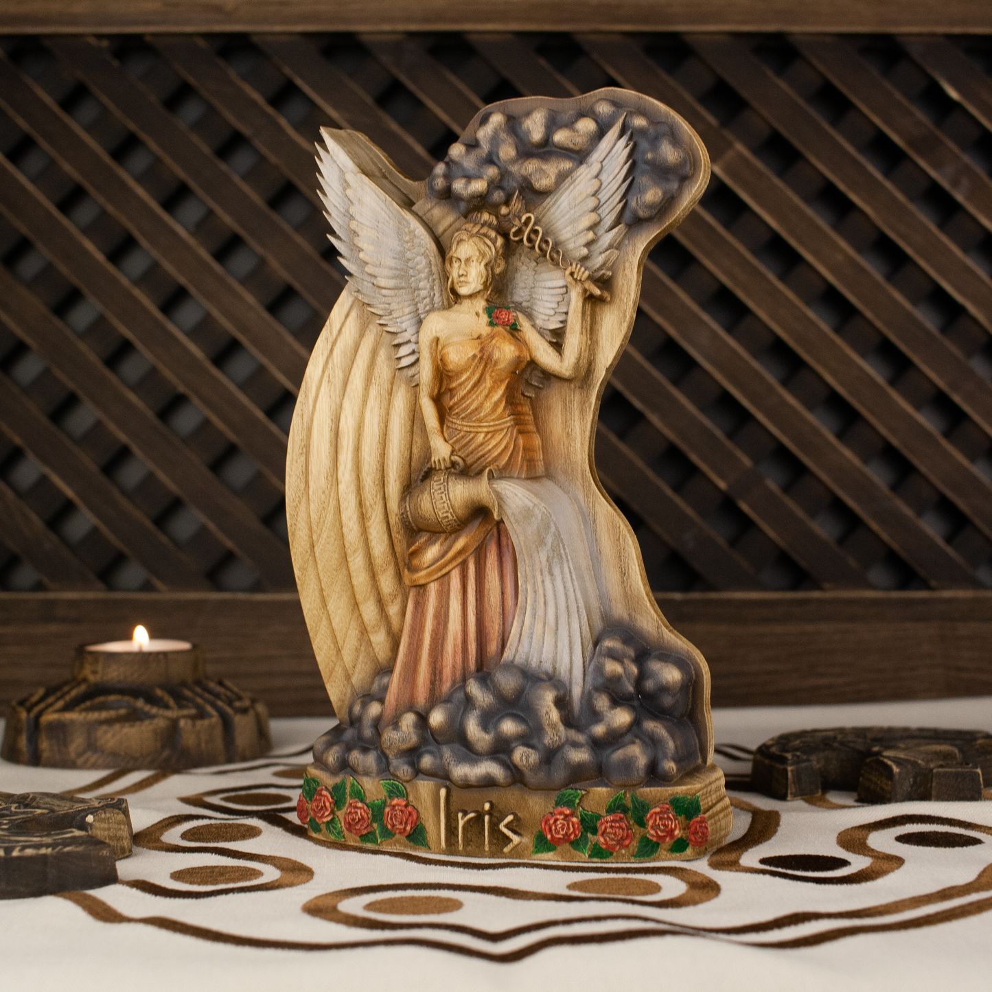 Iris Greek goddess statue, Greek sculpture Greek mythology Wooden statue Wood carving