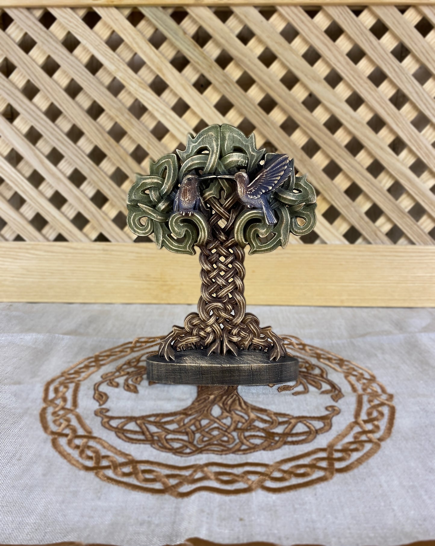 Tree and birds Celtic tree Tre of life Celtic statue Wood celtic knot Celtic home décor Hummingbird figurine CrannBethadn Celtic mythology