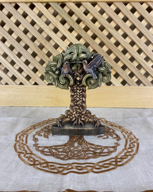 Tree and birds Celtic tree Tre of life Celtic statue Wood celtic knot Celtic home décor Hummingbird figurine CrannBethadn Celtic mythology