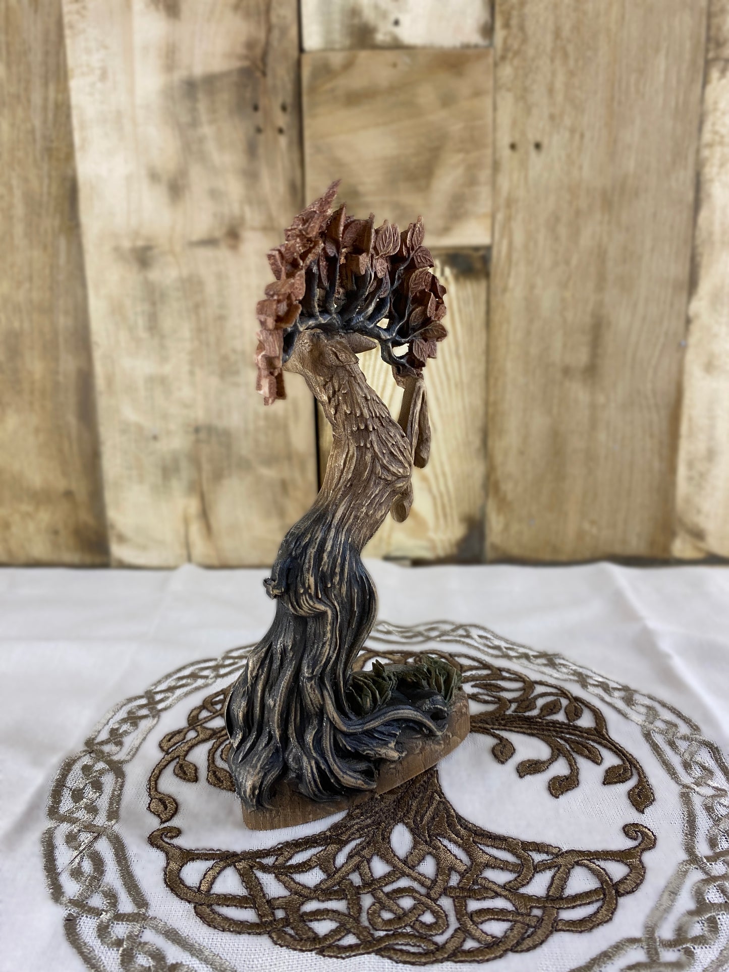 Tree Deer Statue | Hand-Carved Ash Wood Norse Mythology Deer Figurine | ArtCarving Shop