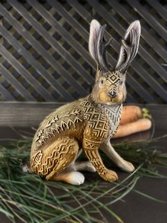 Jackalope Jackalope Statue Rabbit Statue Cryptic Rabbit Bunny Cryptozoology Wood Statue Wood Carving Wood Sculpture Jackalope Art Pagan