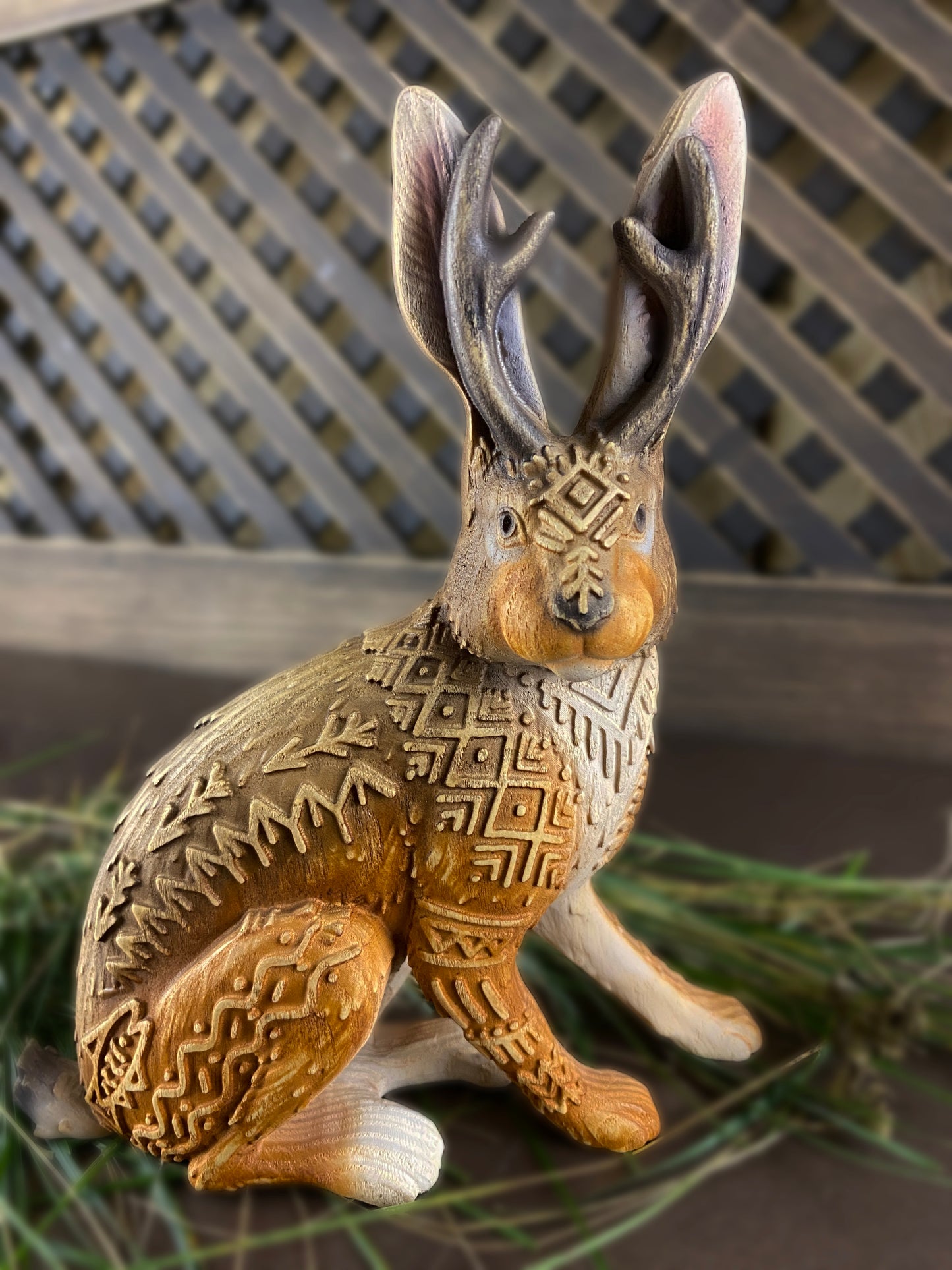 Jackalope Jackalope Statue Rabbit Statue Cryptic Rabbit Bunny Cryptozoology Wood Statue Wood Carving Wood Sculpture Jackalope Art Pagan