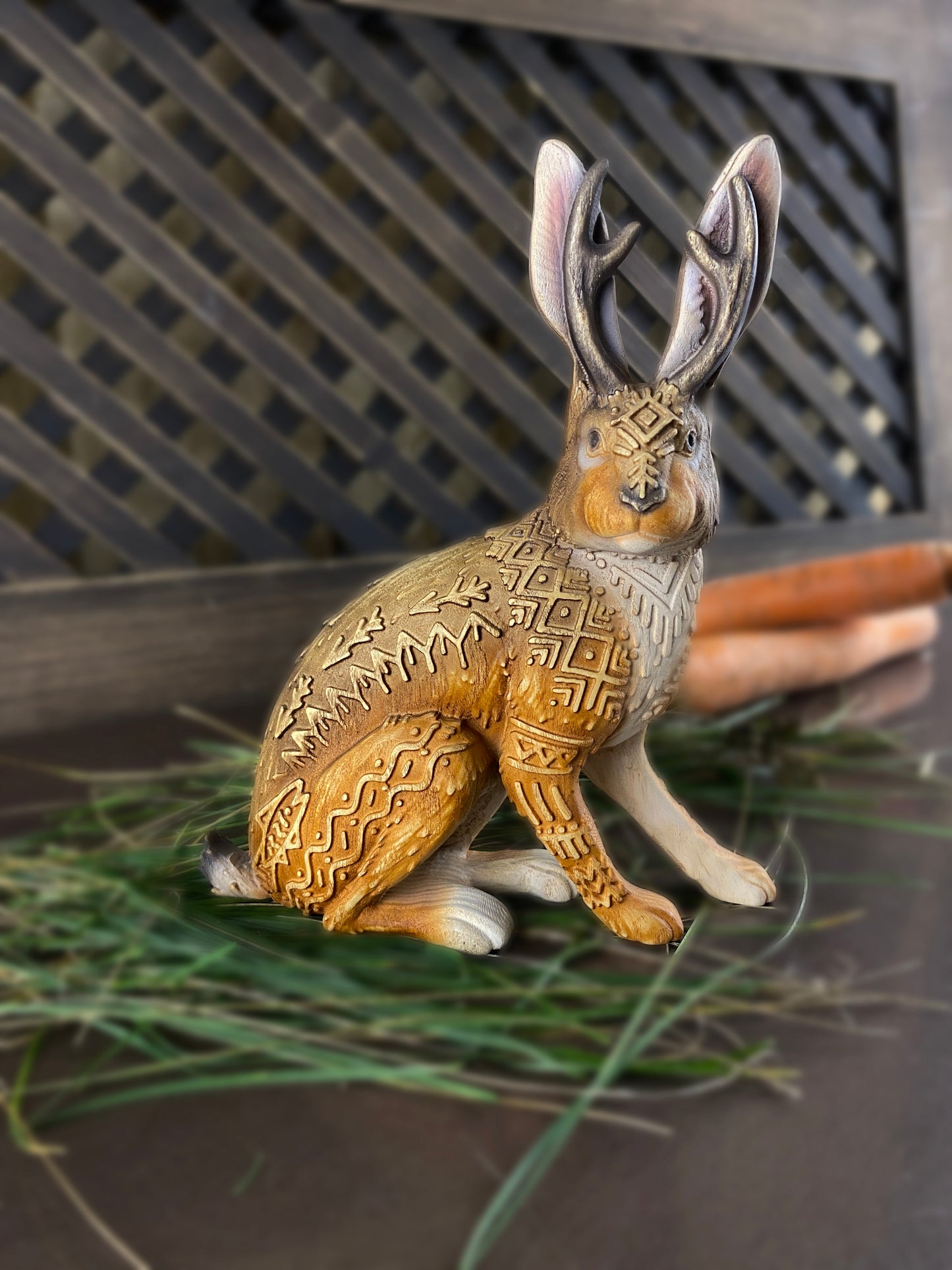 Jackalope Jackalope Statue Rabbit Statue Cryptic Rabbit Bunny Cryptozoology Wood Statue Wood Carving Wood Sculpture Jackalope Art Pagan