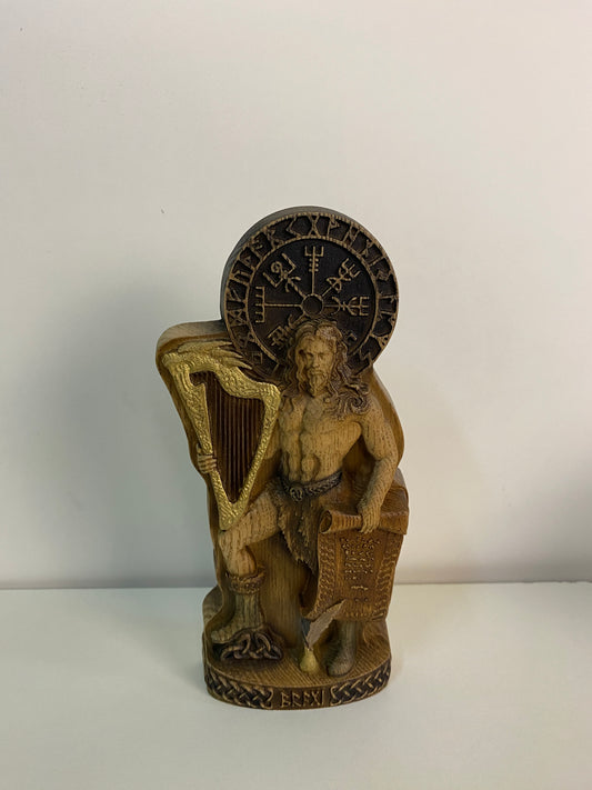Bragi Hand Carved Ash Wood Norse God Statue Pagan Altar Decor Viking Mythology Figurine Nordic Gods Memento Gift