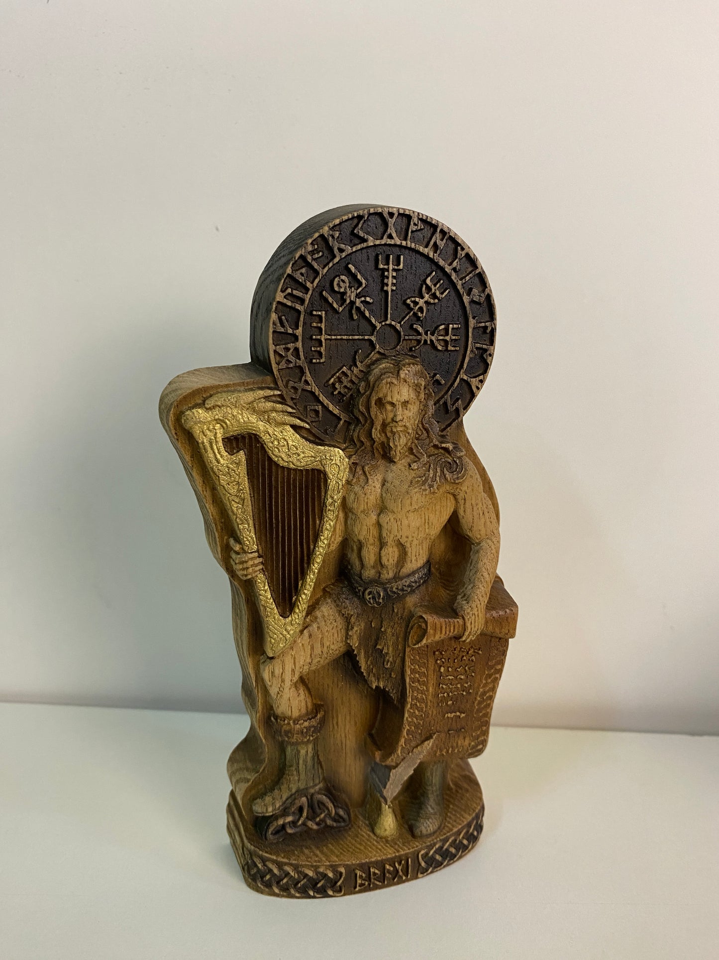 Bragi Hand Carved Ash Wood Norse God Statue Pagan Altar Decor Viking Mythology Figurine Nordic Gods Memento Gift