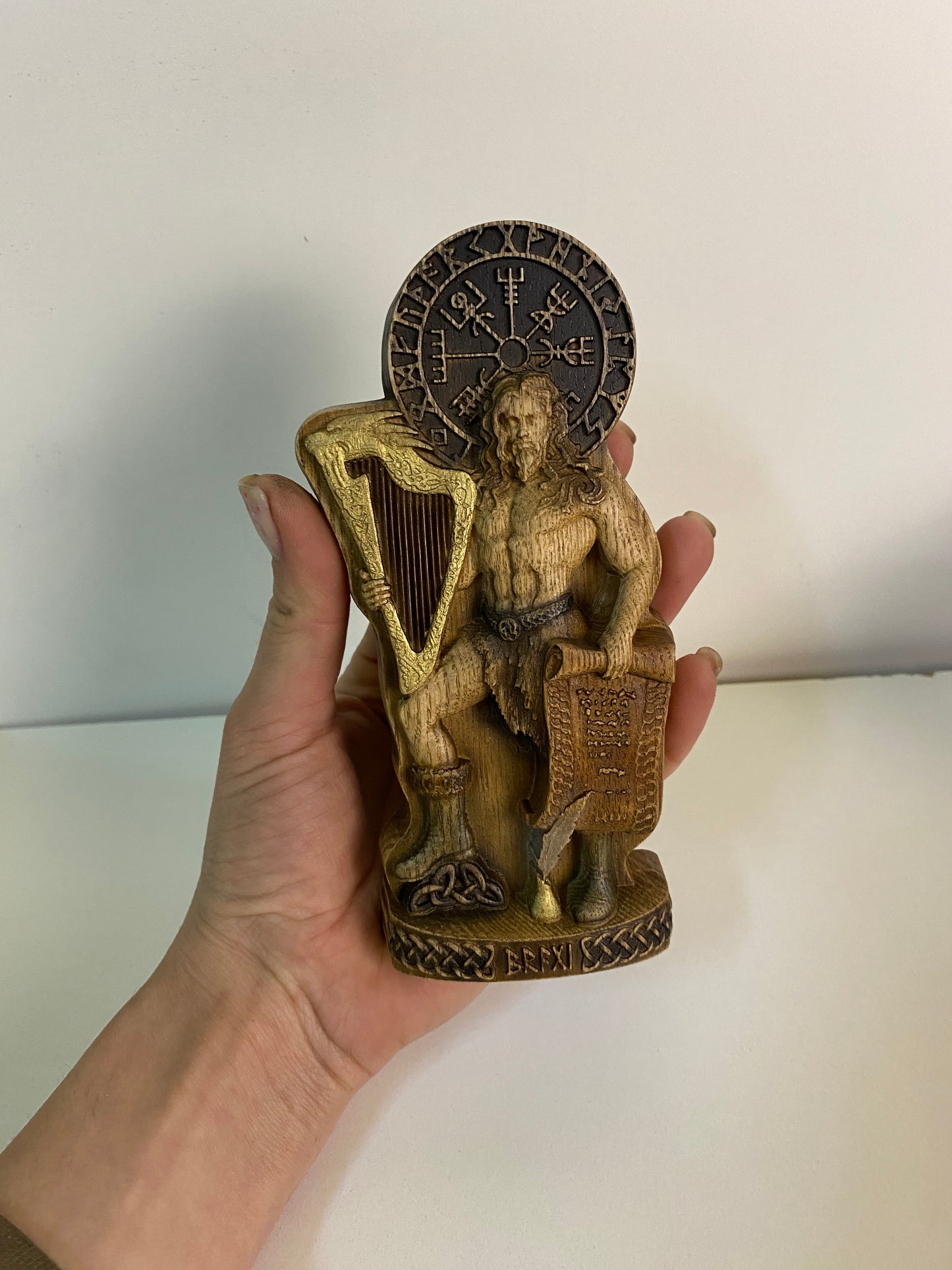 Bragi Hand Carved Ash Wood Norse God Statue Pagan Altar Decor Viking Mythology Figurine Nordic Gods Memento Gift