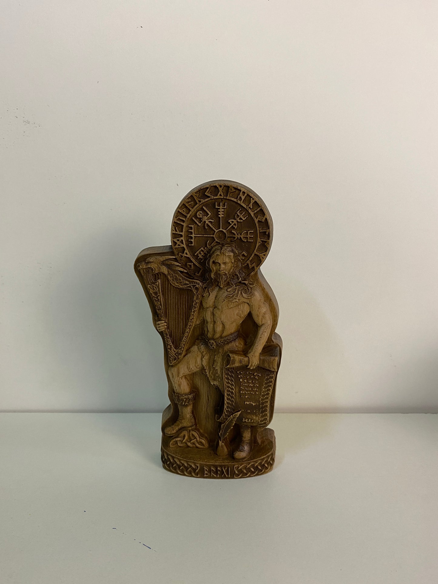Bragi Hand Carved Ash Wood Norse God Statue Pagan Altar Decor Viking Mythology Figurine Nordic Gods Memento Gift