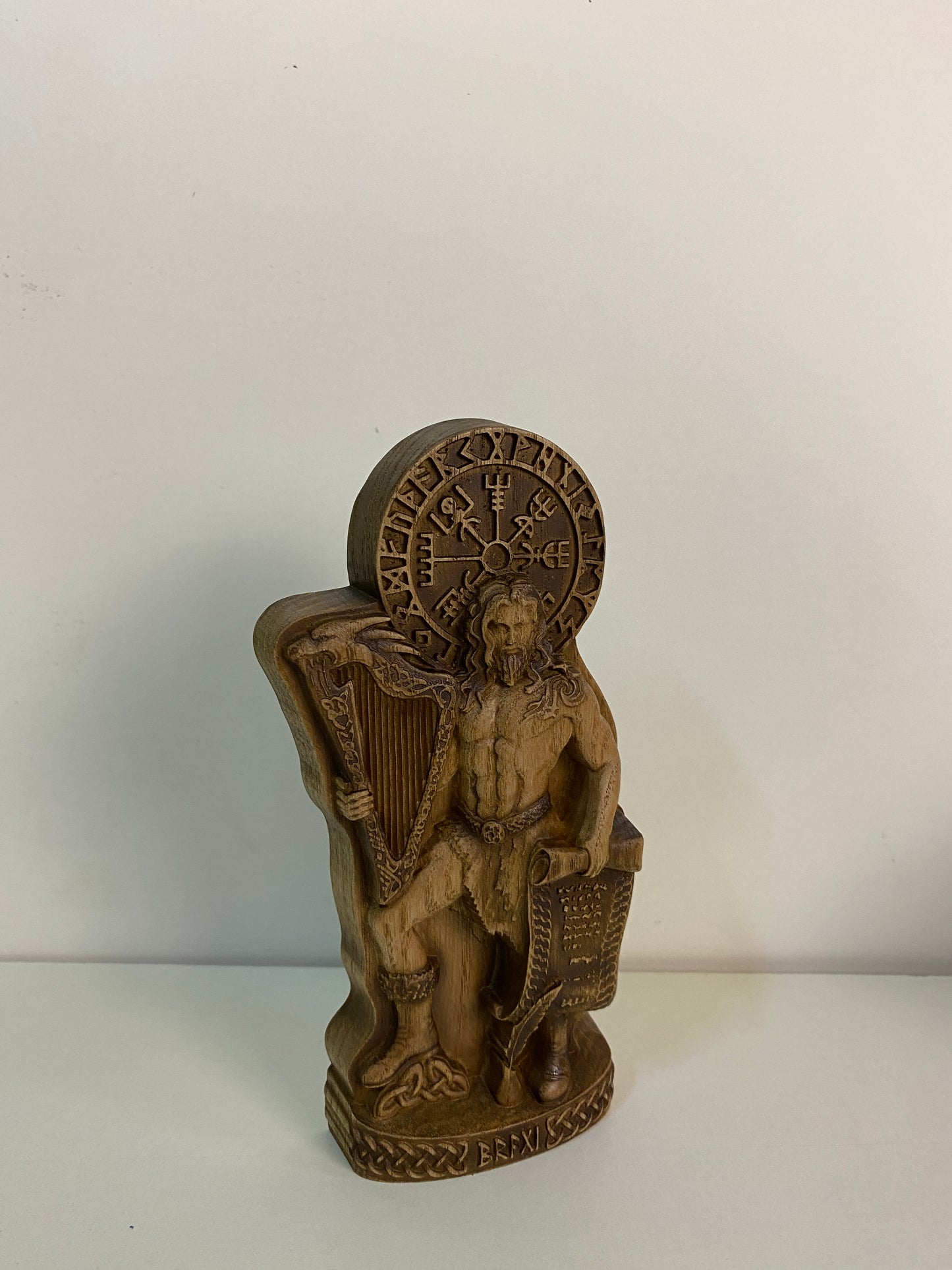 Bragi Hand Carved Ash Wood Norse God Statue Pagan Altar Decor Viking Mythology Figurine Nordic Gods Memento Gift