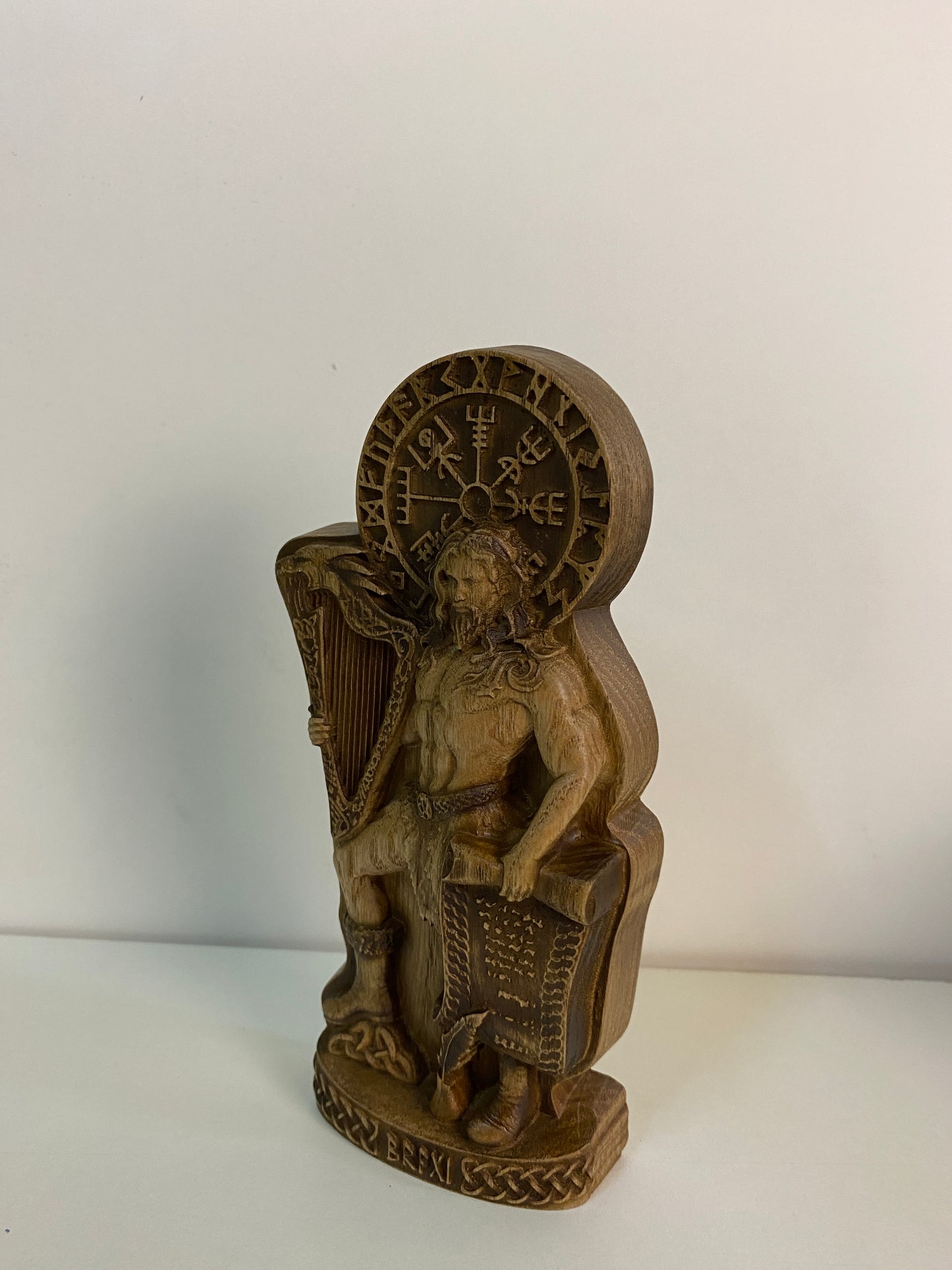 Bragi Hand Carved Ash Wood Norse God Statue Pagan Altar Decor Viking Mythology Figurine Nordic Gods Memento Gift