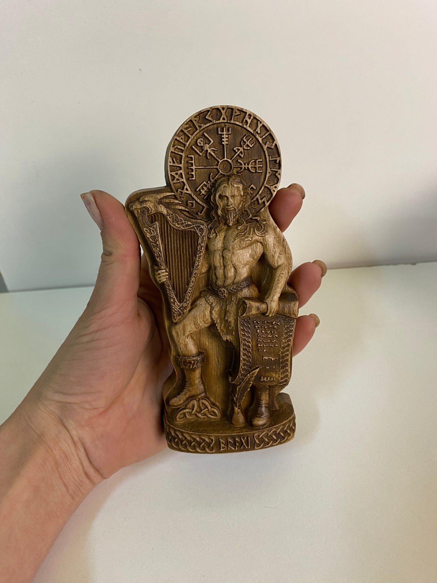 Bragi Hand Carved Ash Wood Norse God Statue Pagan Altar Decor Viking Mythology Figurine Nordic Gods Memento Gift