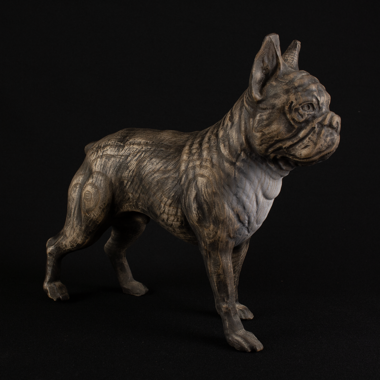 Bulldog's Ashen Guardian: A Wooden Figurine Inspired by French Bulldogs