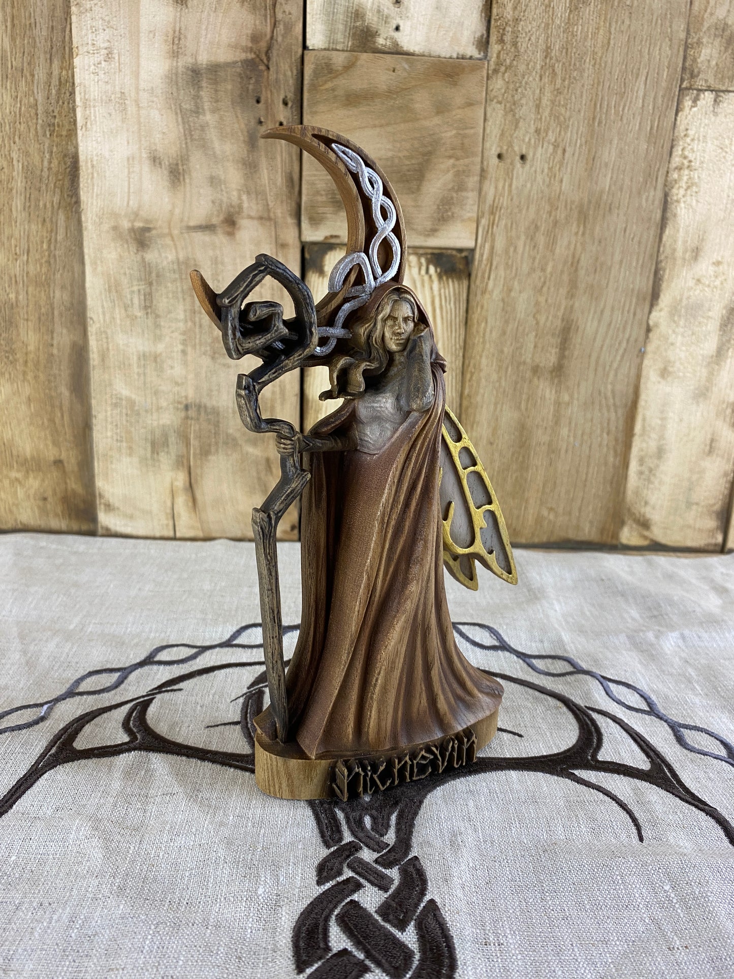 Nicnevin Pagan goddess Ancient goddess Celtic goddess Welsh goddess Celtic folklore Goddess statue Occult decor Pagan statue Wood carving