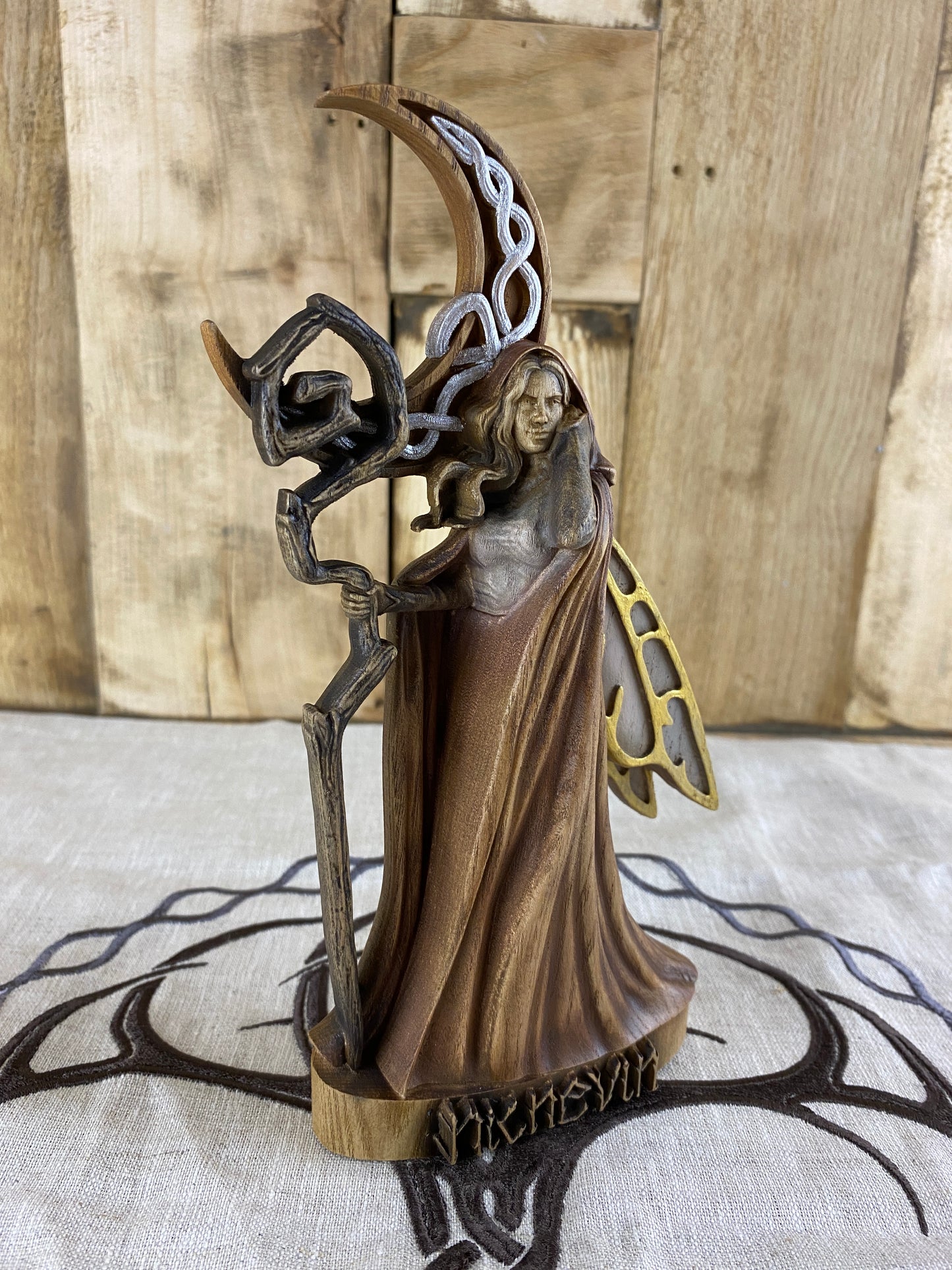 Nicnevin Pagan goddess Ancient goddess Celtic goddess Welsh goddess Celtic folklore Goddess statue Occult decor Pagan statue Wood carving