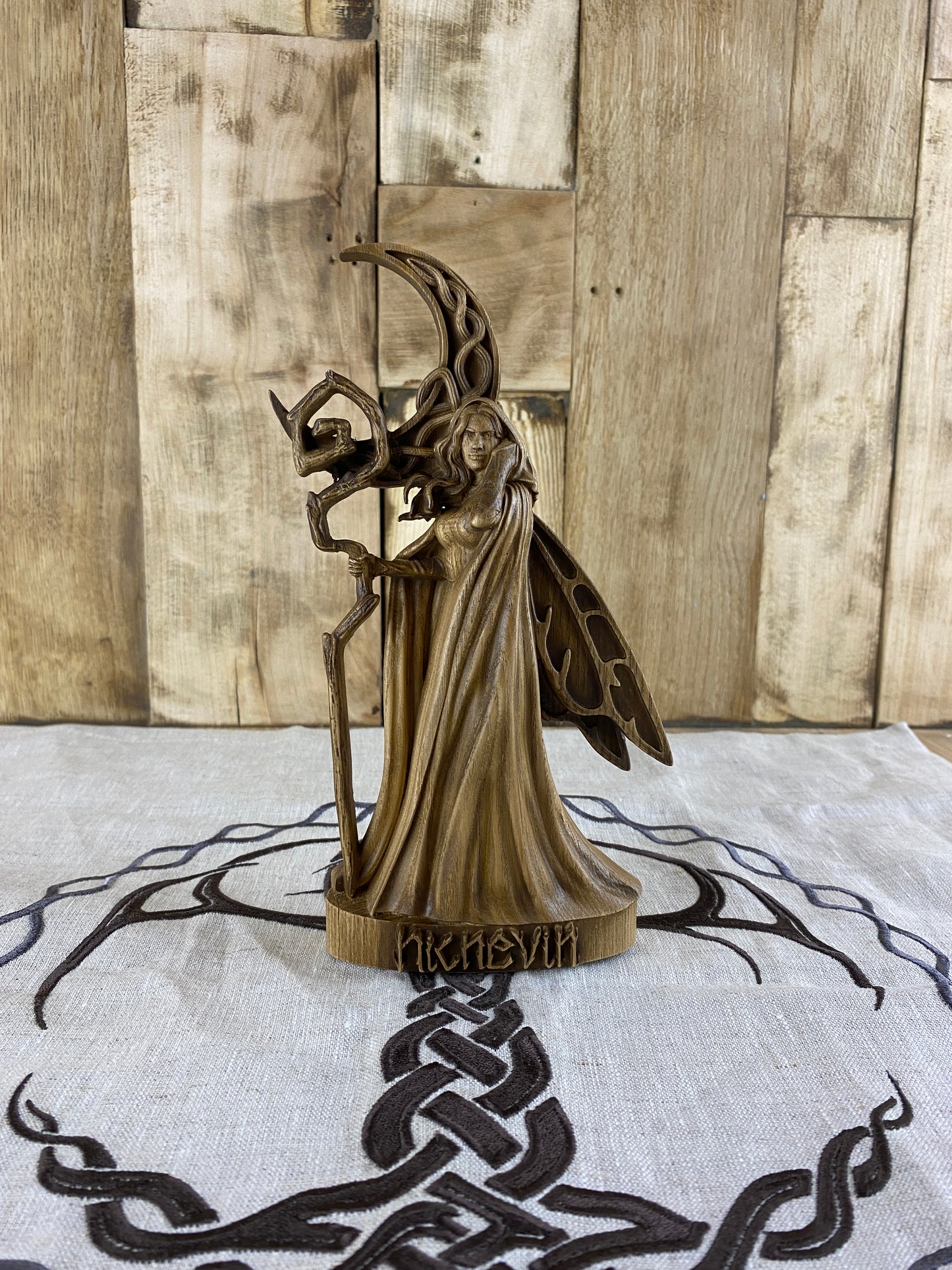 Nicnevin Pagan goddess Ancient goddess Celtic goddess Welsh goddess Celtic folklore Goddess statue Occult decor Pagan statue Wood carving