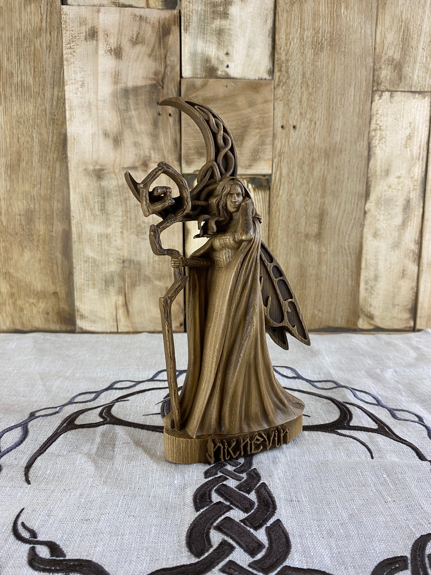 Nicnevin Pagan goddess Ancient goddess Celtic goddess Welsh goddess Celtic folklore Goddess statue Occult decor Pagan statue Wood carving