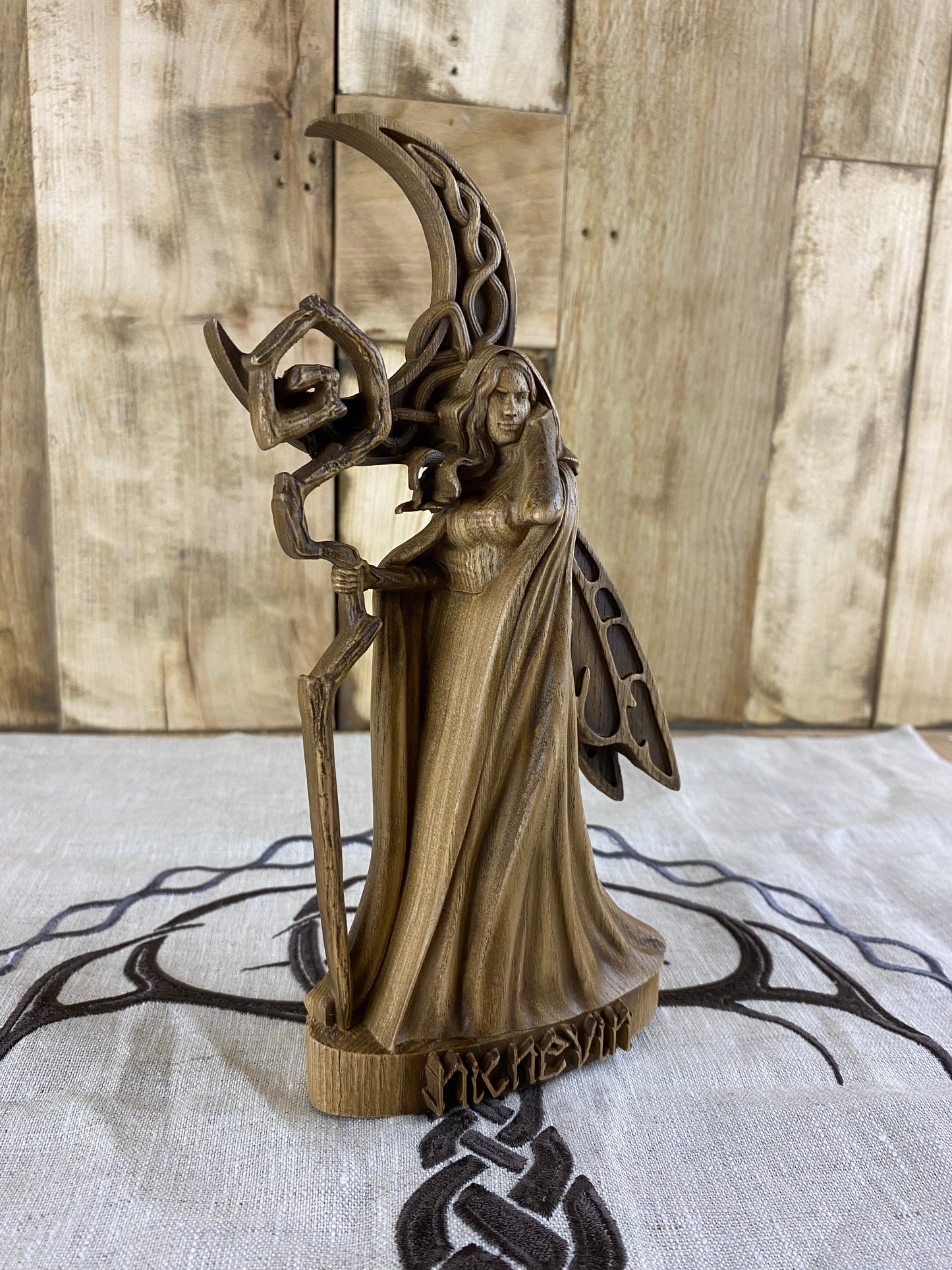 Nicnevin Pagan goddess Ancient goddess Celtic goddess Welsh goddess Celtic folklore Goddess statue Occult decor Pagan statue Wood carving
